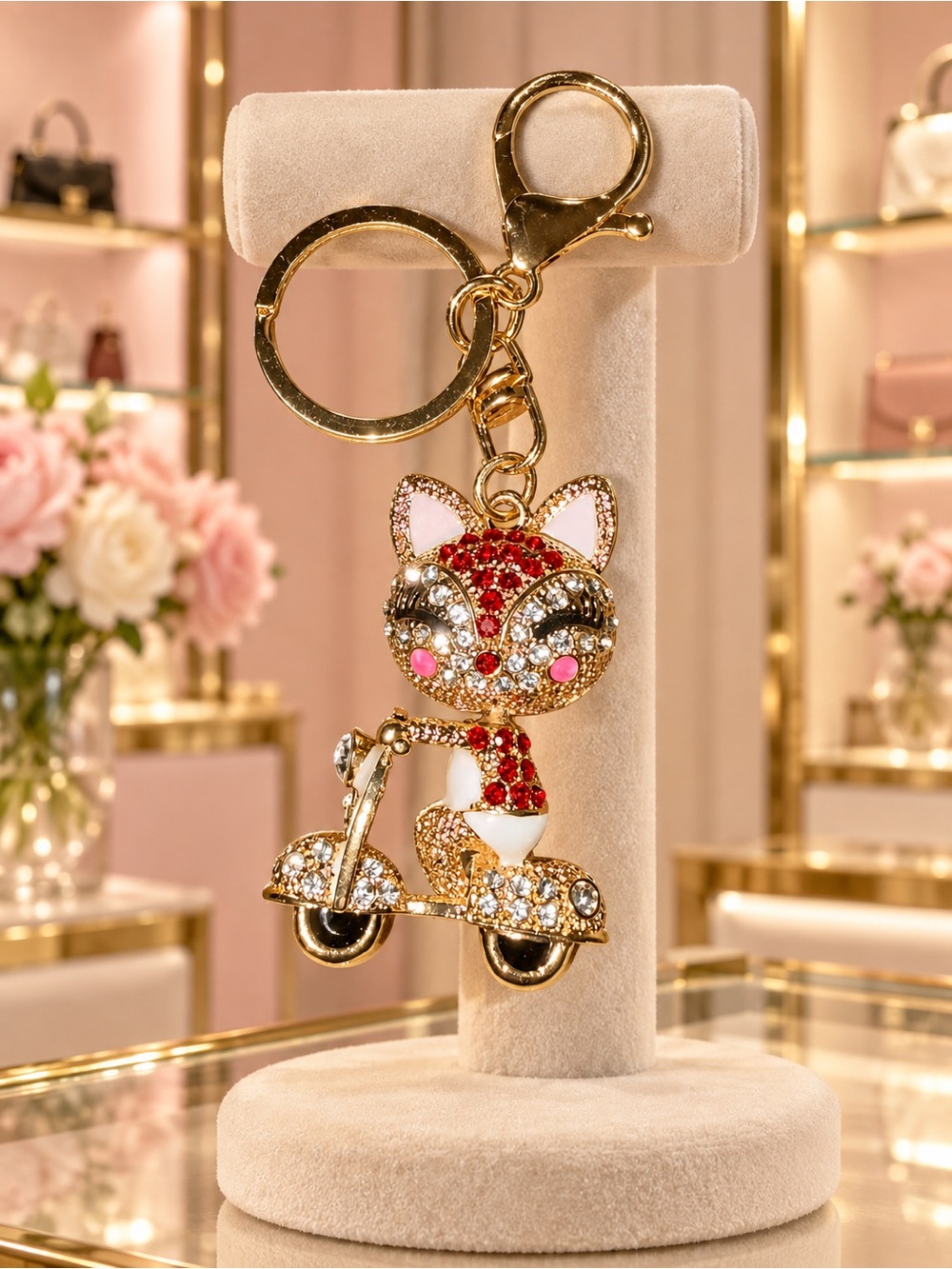 Sparkling Red Fox Scooter Keychain - Accessories